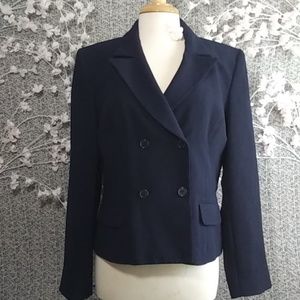 VTG Sag Harbor Double Breasted Navy Suit Jacket Padded Shoulders